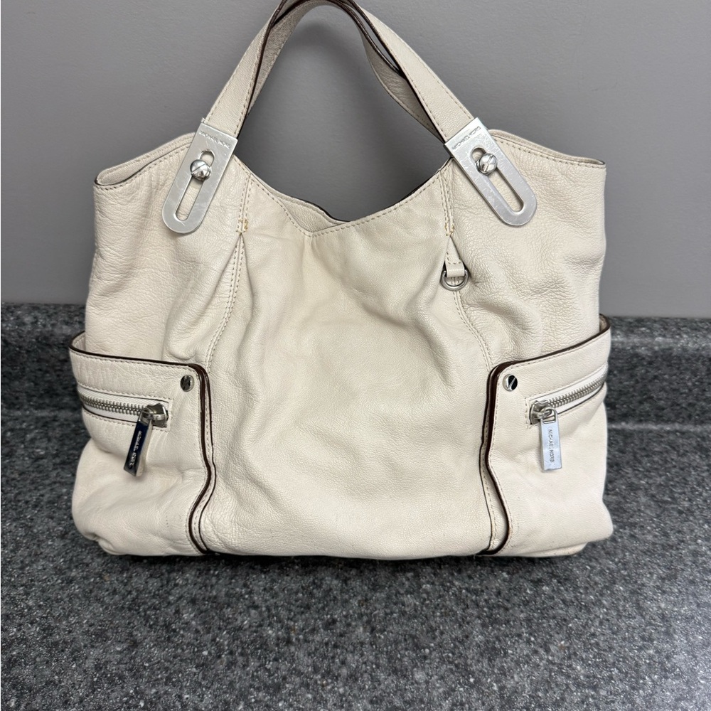 Michael Kors Large Portland Cream Leather Satchel Tote Shoulder Bag $498